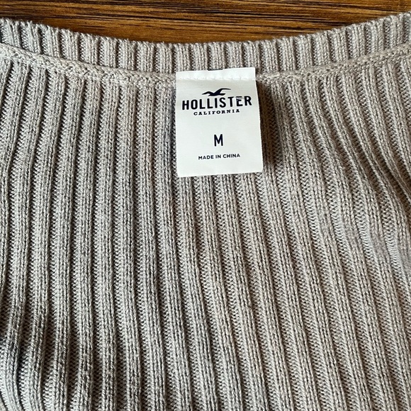 Hollister Womens Beige Grey Ribbed Knit Crop Wrap‎ Sweater Medium Casual - Picture 3 of 6